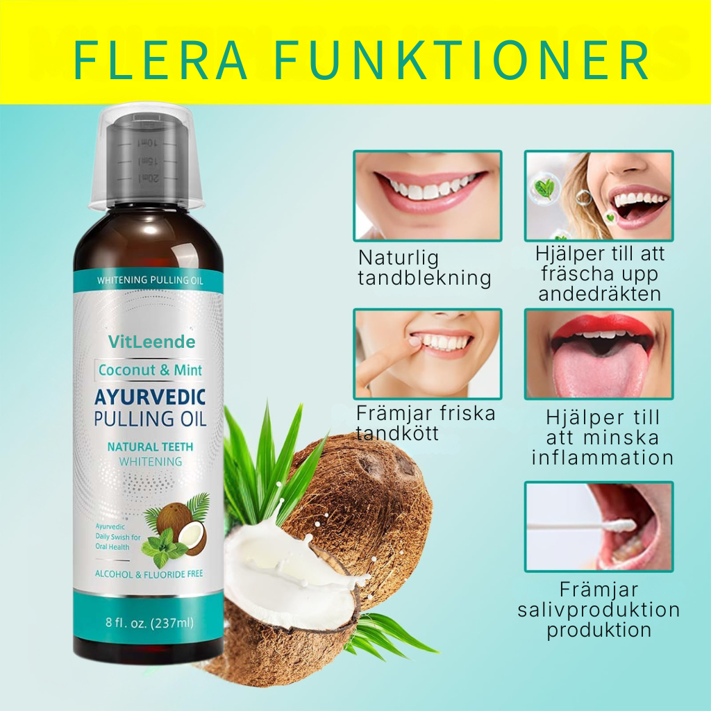 VitLeende® | Oljedragning med kokos- och myntaolja för vitare tänder, frisk andedräkt och en frisk mun