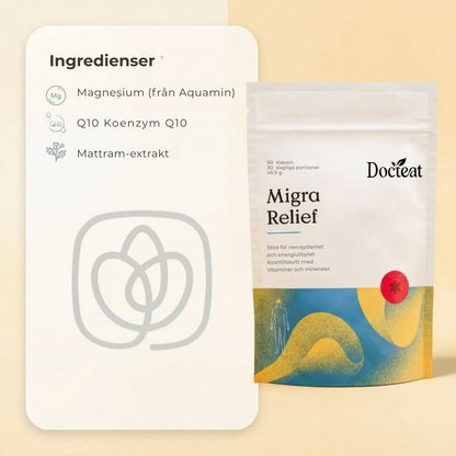 Migra Relief® | Kosttillskott mot migrän som innehåller viktiga ingredienser för att lindra migrän