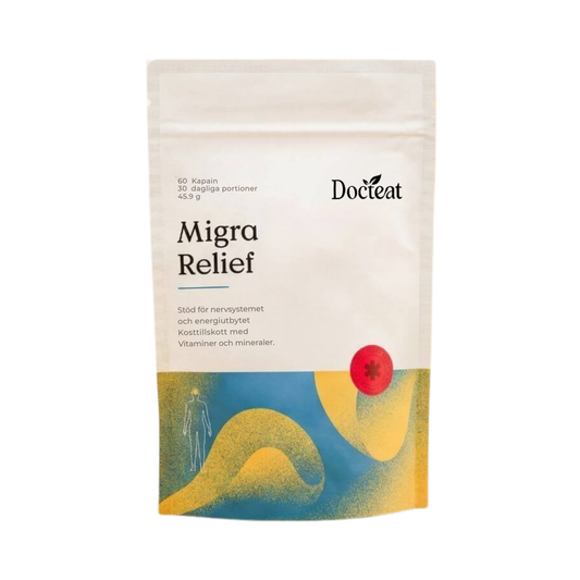 Migra Relief® | Kosttillskott mot migrän som innehåller viktiga ingredienser för att lindra migrän