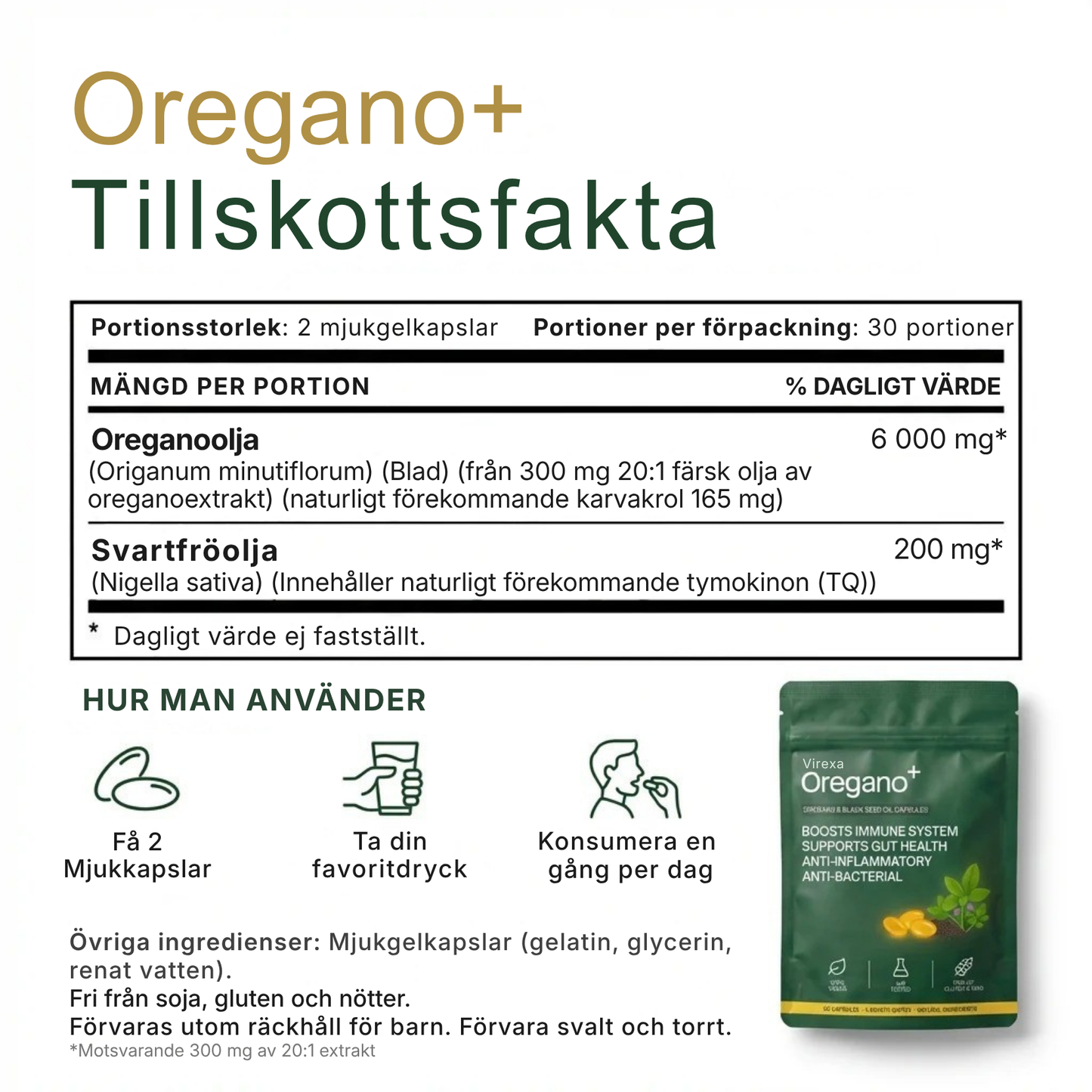 Virexa® - Oregano+ | Bekämpar skadliga bakterier, främjar tarmhälsan och lindrar magbesvär