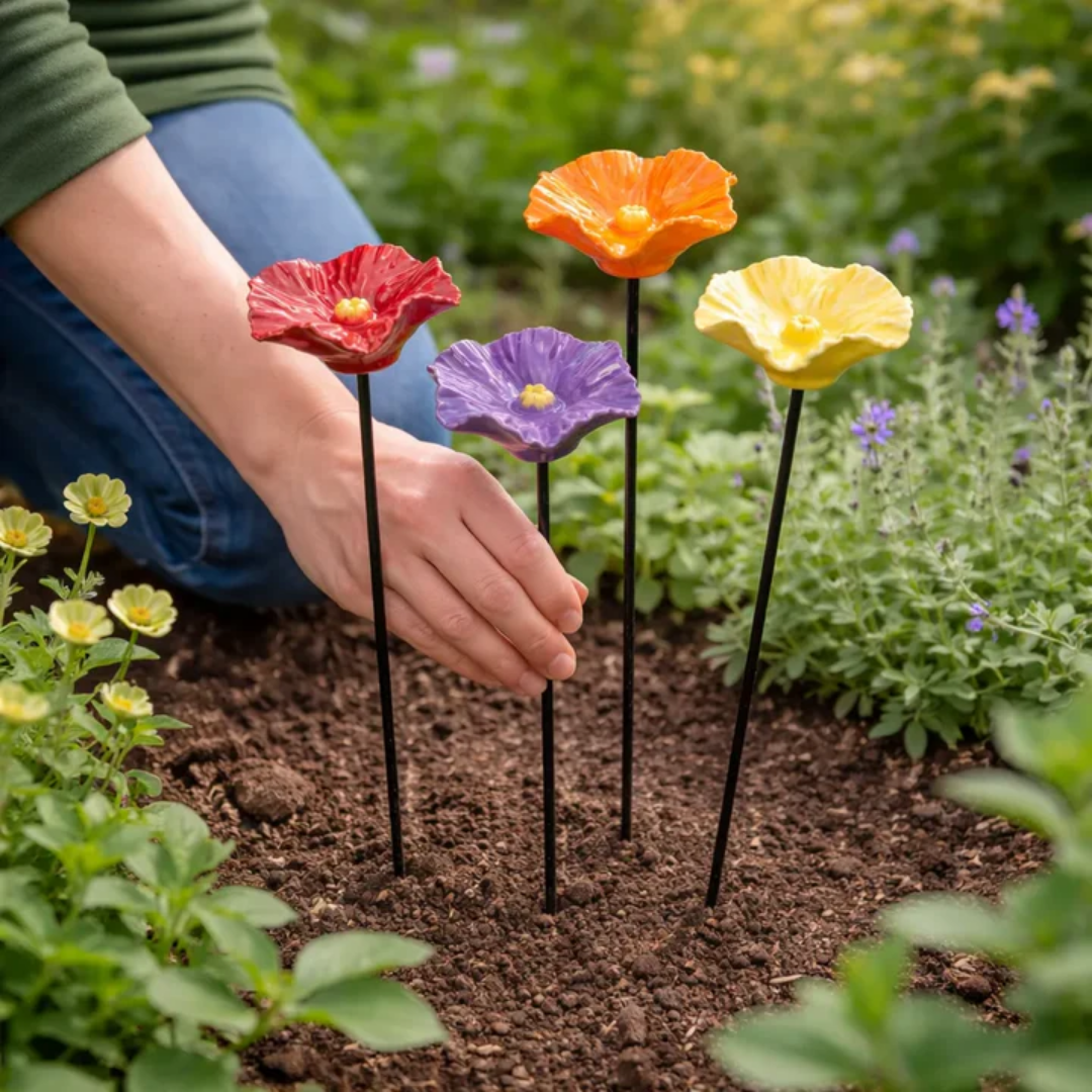 BiBlom® | Handgjorda Bee Blossoms – keramiska dricksskålar för alla väder, 4-pack