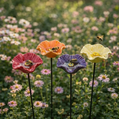 BiBlom® | Handgjorda Bee Blossoms – keramiska dricksskålar för alla väder, 4-pack