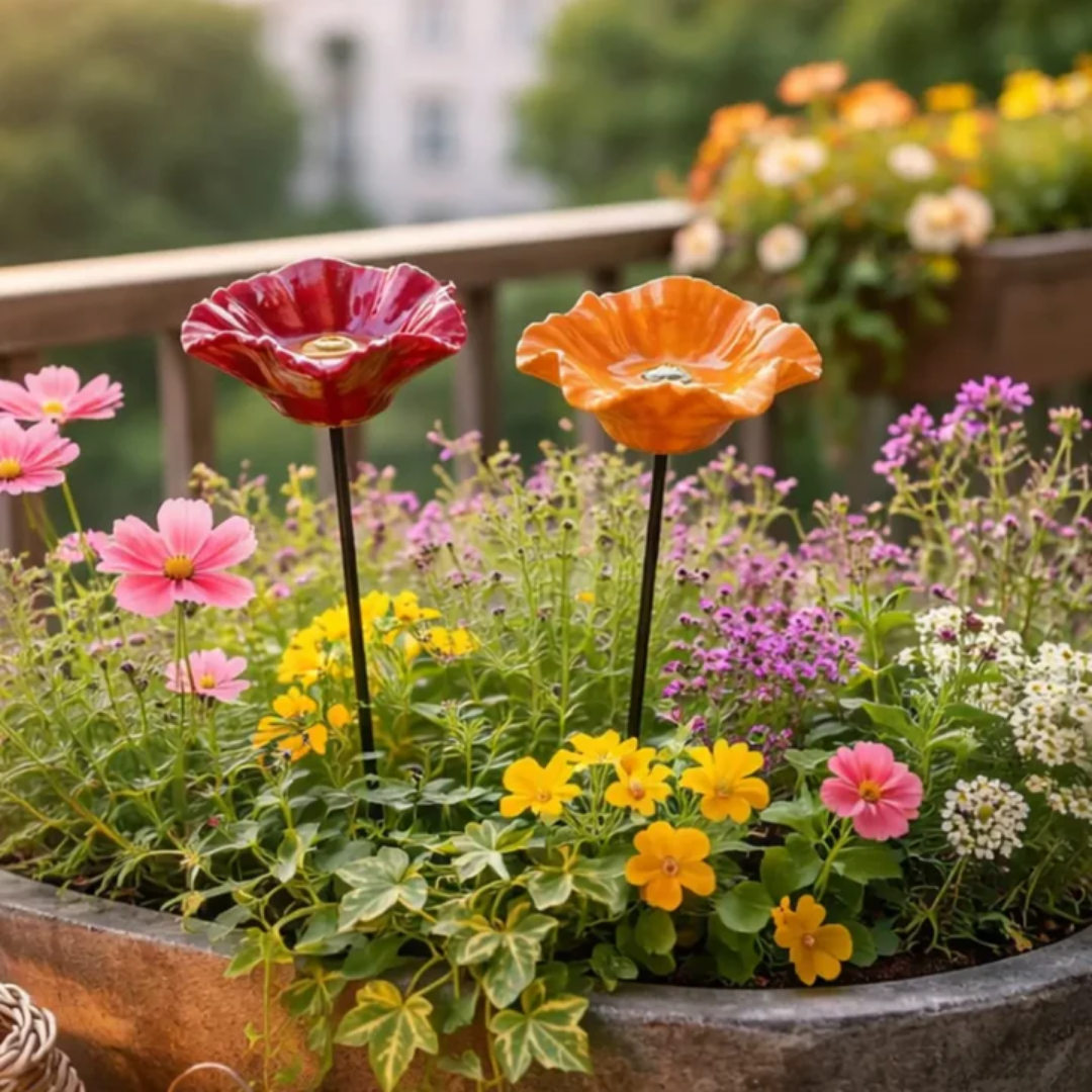 BiBlom® | Handgjorda Bee Blossoms – keramiska dricksskålar för alla väder, 4-pack