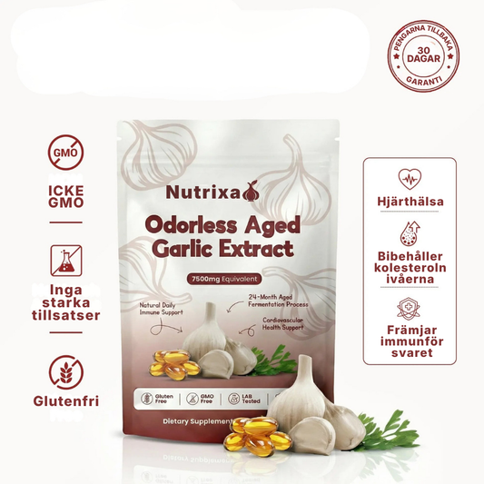 Nutrixa® | Extrakt av lagrad vitlök – 7500 mg luktfria mjuka kapslar