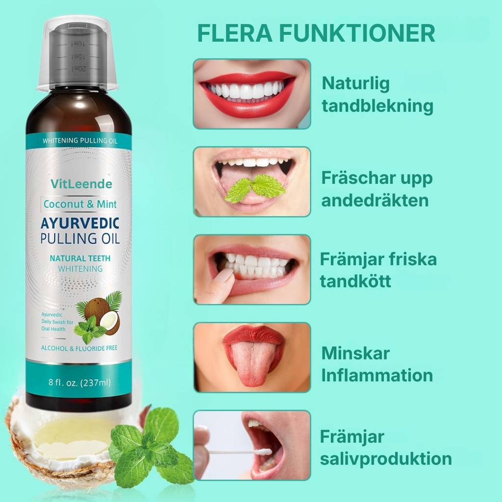 VitLeende® | Oljedragning med kokos- och myntaolja för vitare tänder, frisk andedräkt och en frisk mun