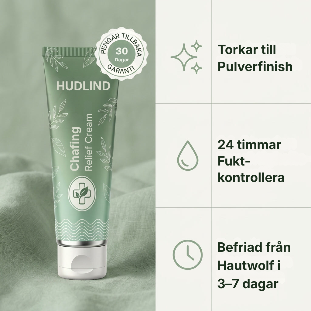 HudLind® | Chafing Relief Cream befriar dig från hudirritation på 7 dagar – utan recept, utan kortison och utan feta krämer som förvärrar problemet.