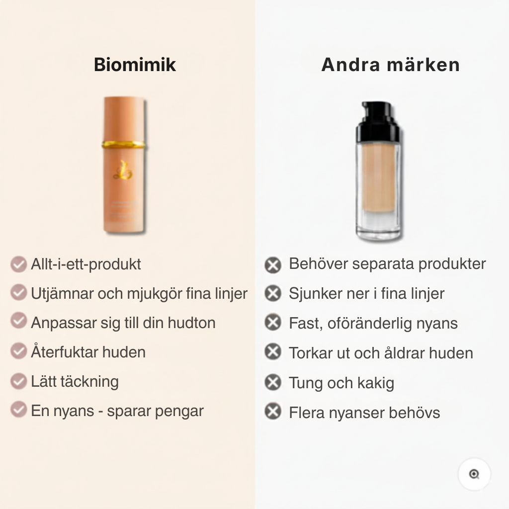 Biomimik 4-i-1 färgförändrande foundation – för alla hudtyper