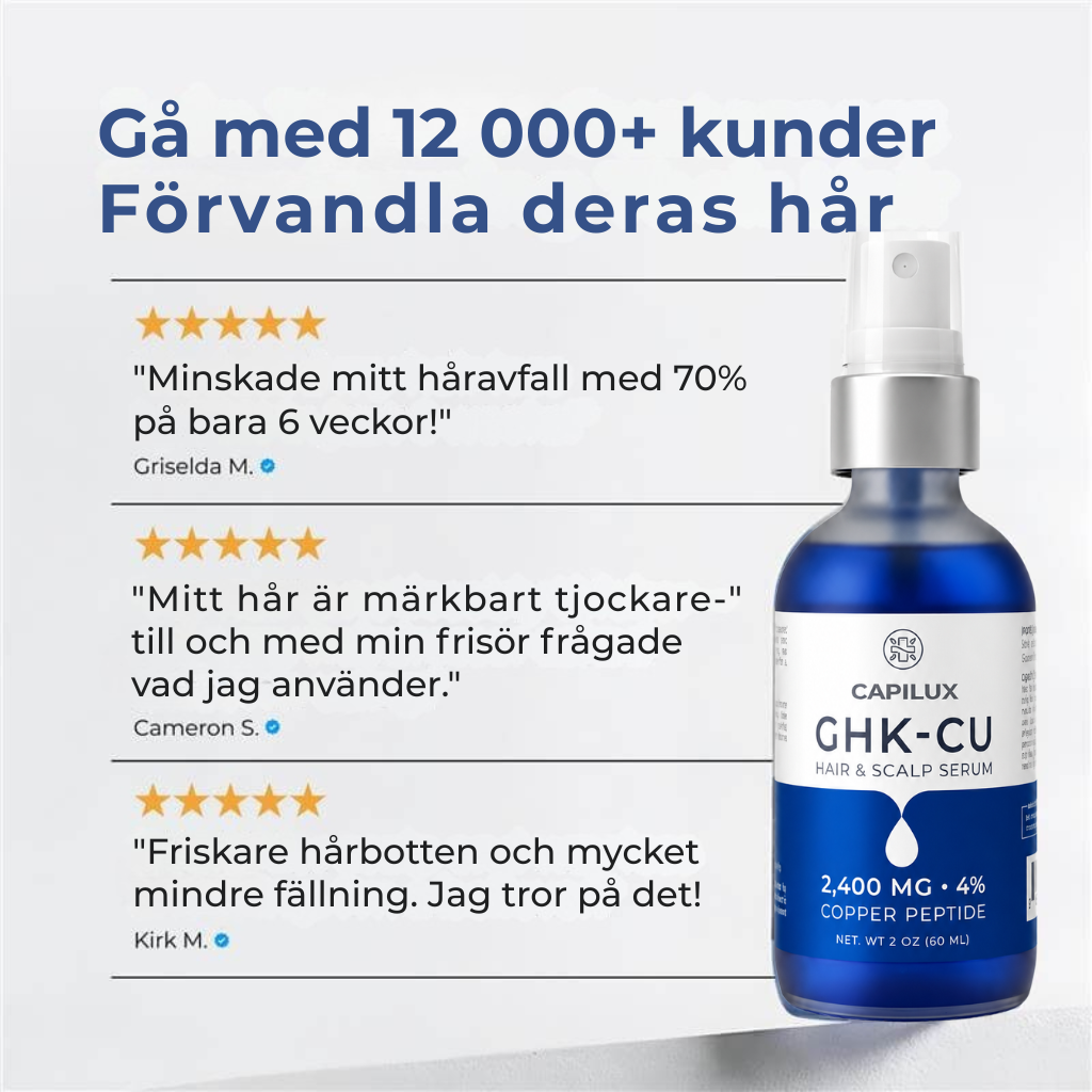 Capilux® | GHK-Cu Kopparpeptidserum | Mindre synligt håravfall & fylligare hår över tid