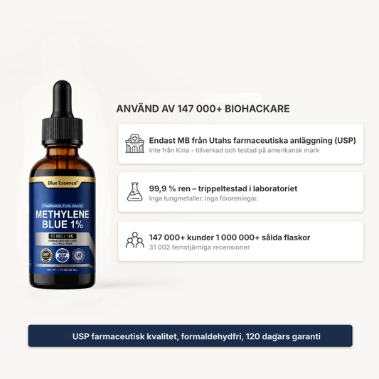 Blue Essence® | USP-kvalitet Metylenblått 1% - Du behöver inte 92 ingredienser. Du behöver en som verkligen fungerar.