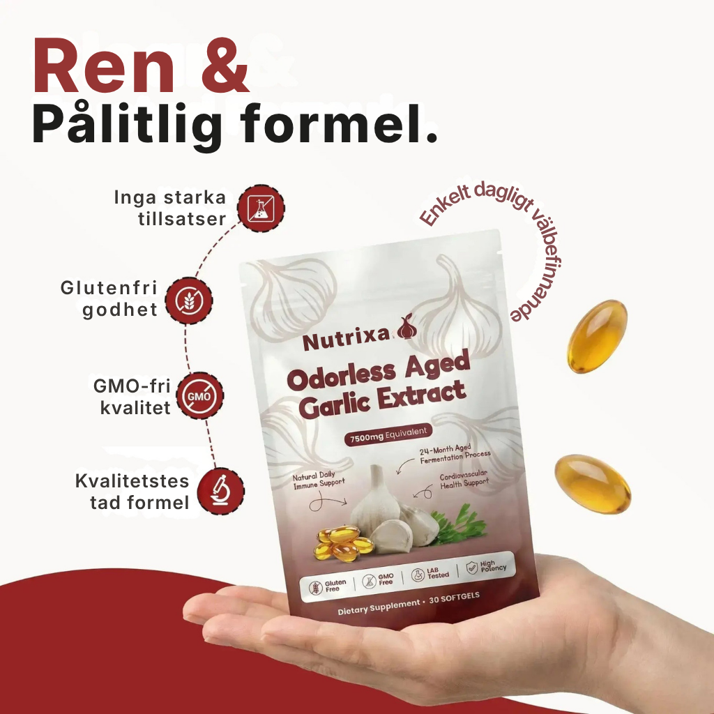 Nutrixa® | Extrakt av lagrad vitlök – 7500 mg luktfria mjuka kapslar