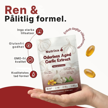 Nutrixa® | Extrakt av lagrad vitlök – 7500 mg luktfria mjuka kapslar