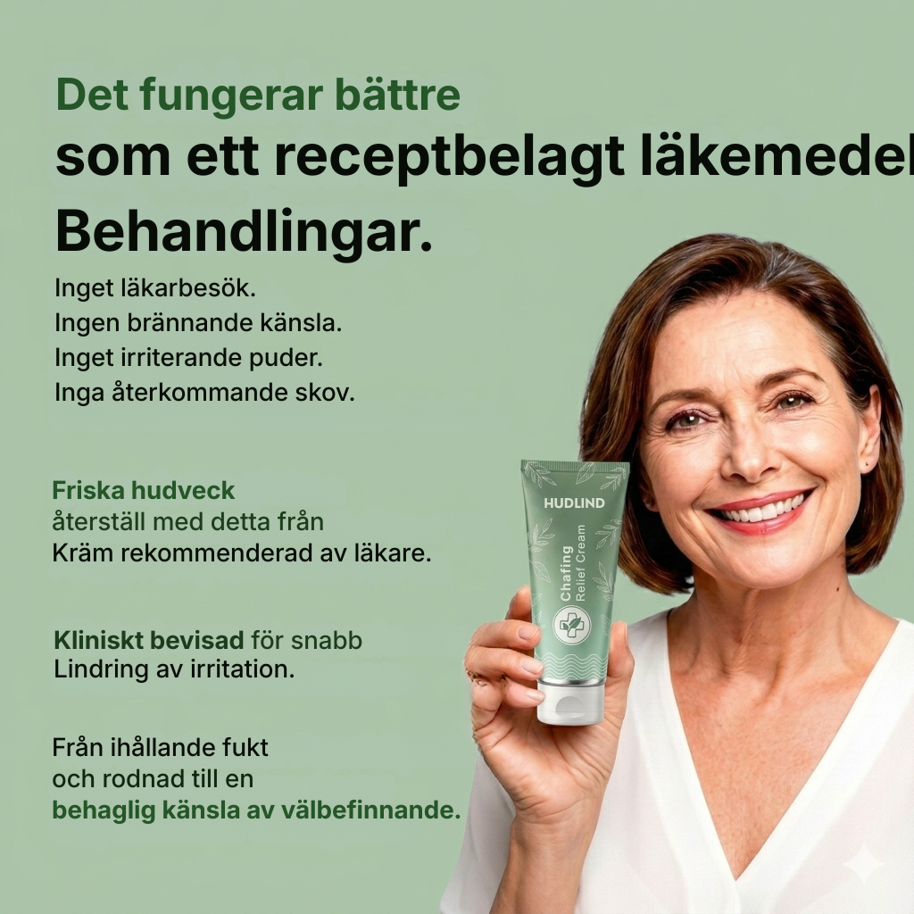 HudLind® | Chafing Relief Cream befriar dig från hudirritation på 7 dagar – utan recept, utan kortison och utan feta krämer som förvärrar problemet.