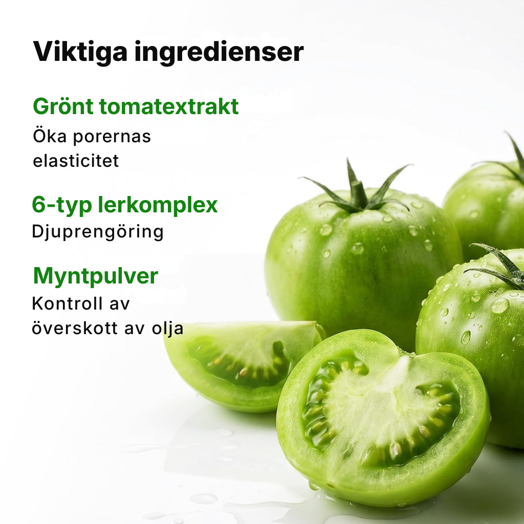 Selivo® Porengöring med grön tomat | Cardi B:s lermaskrengöring för djuprengöring av porer och porförminskning, kontroll av pormaskar och talg, mild ansiktstvätt för kvinnor, koreansk hudvård