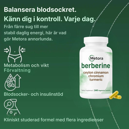 Metora® | 4-i-1 Berberinkomplex – Med berberin, ceylonkanel, krom och gurkmeja för balanserat blodsocker, hälsosamma A1C-nivåer och jämn energi hela dagen