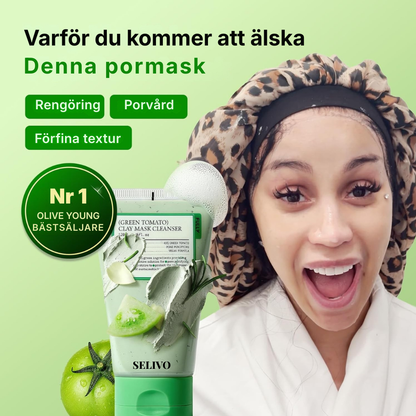 Selivo® Porengöring med grön tomat | Cardi B:s lermaskrengöring för djuprengöring av porer och porförminskning, kontroll av pormaskar och talg, mild ansiktstvätt för kvinnor, koreansk hudvård